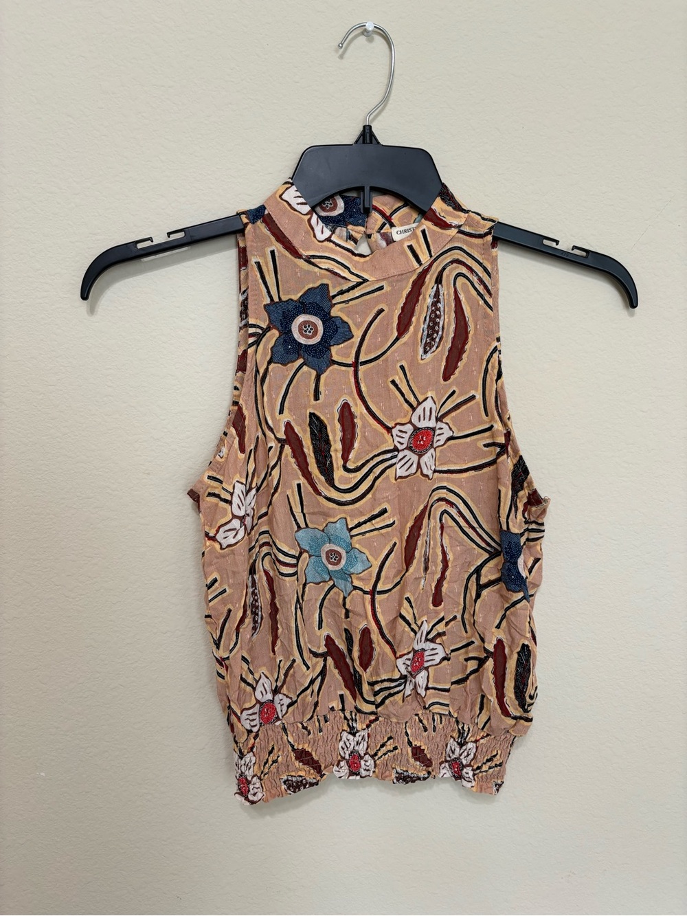 Christian Siriano Beige Floral Mock Neck Sleeveless Top